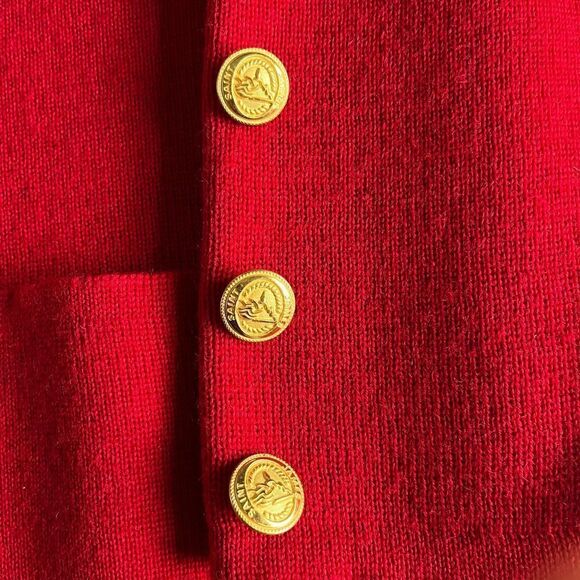 Saint James 100% Pure New Wool Red Cardigan Jacket Gold Buttons Size US 16 - Picture 3 of 13